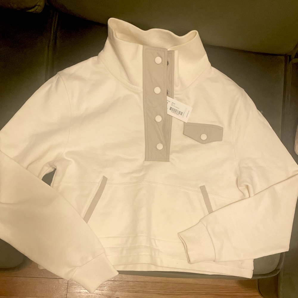 New With Tags, Outdoor Voices Organic Cotton Terry Snap Up in Bone